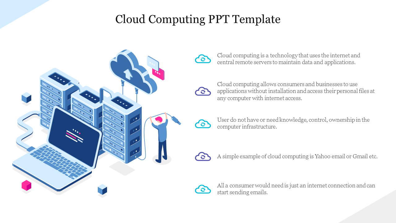 Free - Editable Cloud Computing PPT Template With Three Nodes